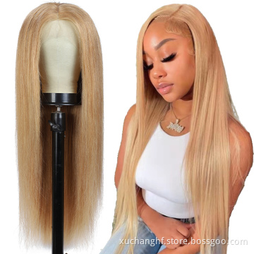 Unprocessed Raw Vietnamese Human Hair HD Lace Front Wig Bleached Knots Honey Blonde Virgin Cuticle Aligned Hair Ombre Color Wig